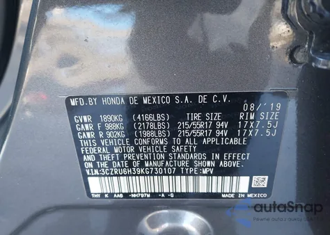 2019 Honda Hr-V Lx from USA, damaged, VIN 3CZRU6H39KG730107